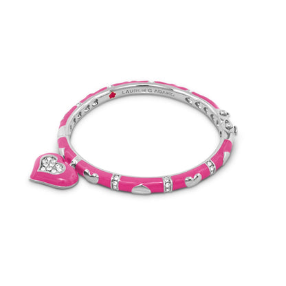 Girls Stackable Heart Charm Bangle pink enamel with silver hearts and crystal by Lauren G Adams on Tampa Home & Garden Store