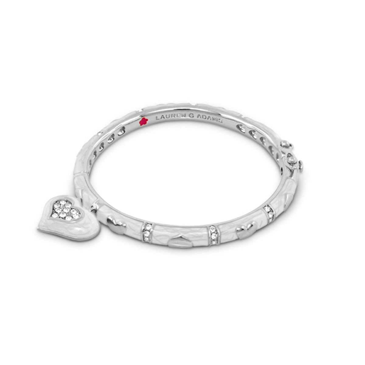 Girls Stackable Heart Charm Bangle, silver-tone bracelet by Lauren G Adams, crystal accents on Tampa Home & Garden Store