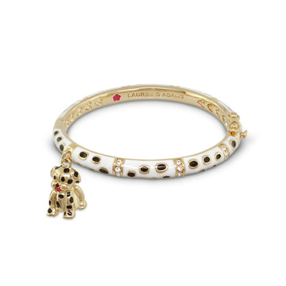 Girls Stackable Bangle, Lauren G Adams brand gold white enamel bracelet with black dot accents, on Tampa Home & Garden Store