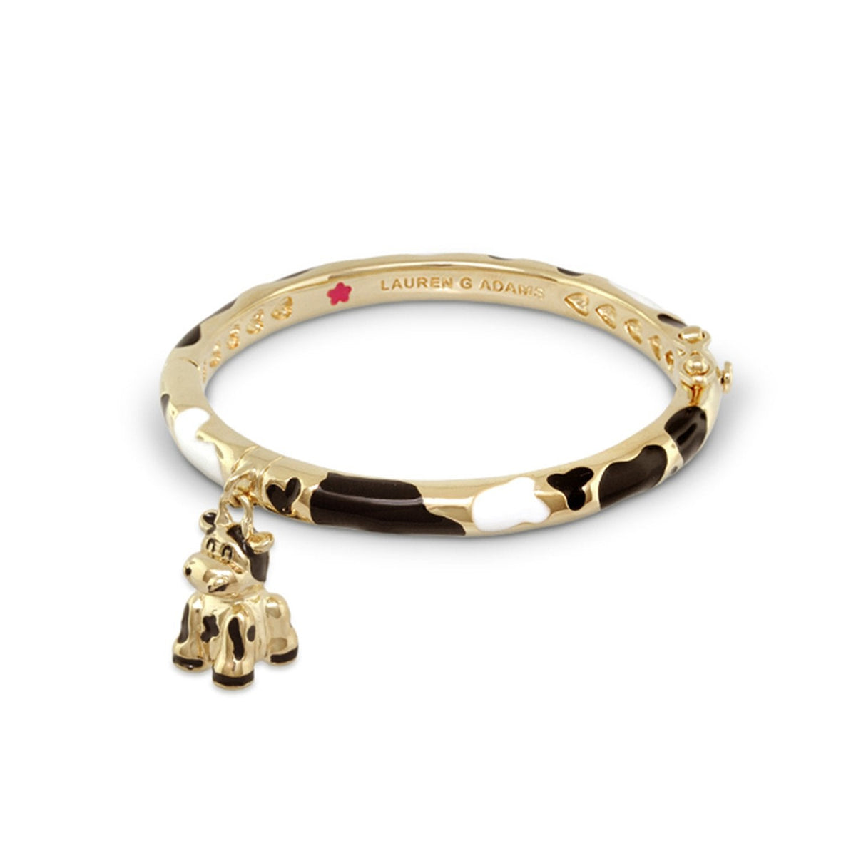 Girls Stackable Bangle by Lauren G Adams, gold-tone bracelet with enamel cow print and charms on Tampa Home & Garden Store