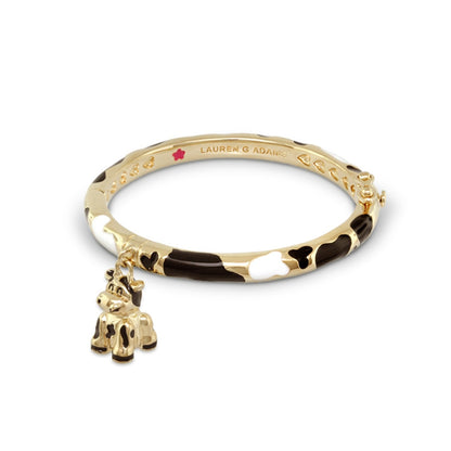 Girls Stackable Bangle by Lauren G Adams, gold-tone bracelet with enamel cow print and charms on Tampa Home & Garden Store