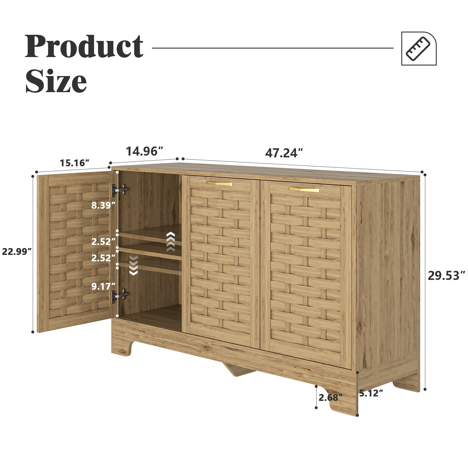 Storage cabinet with 3 woven-panel doors in oak finish, interior shelves on Tampa Home & Garden Store