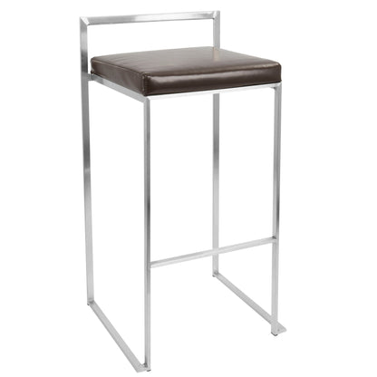 Contemporary stackable barstool with padded brown seat and chrome frame on Tampa Home & Garden Store