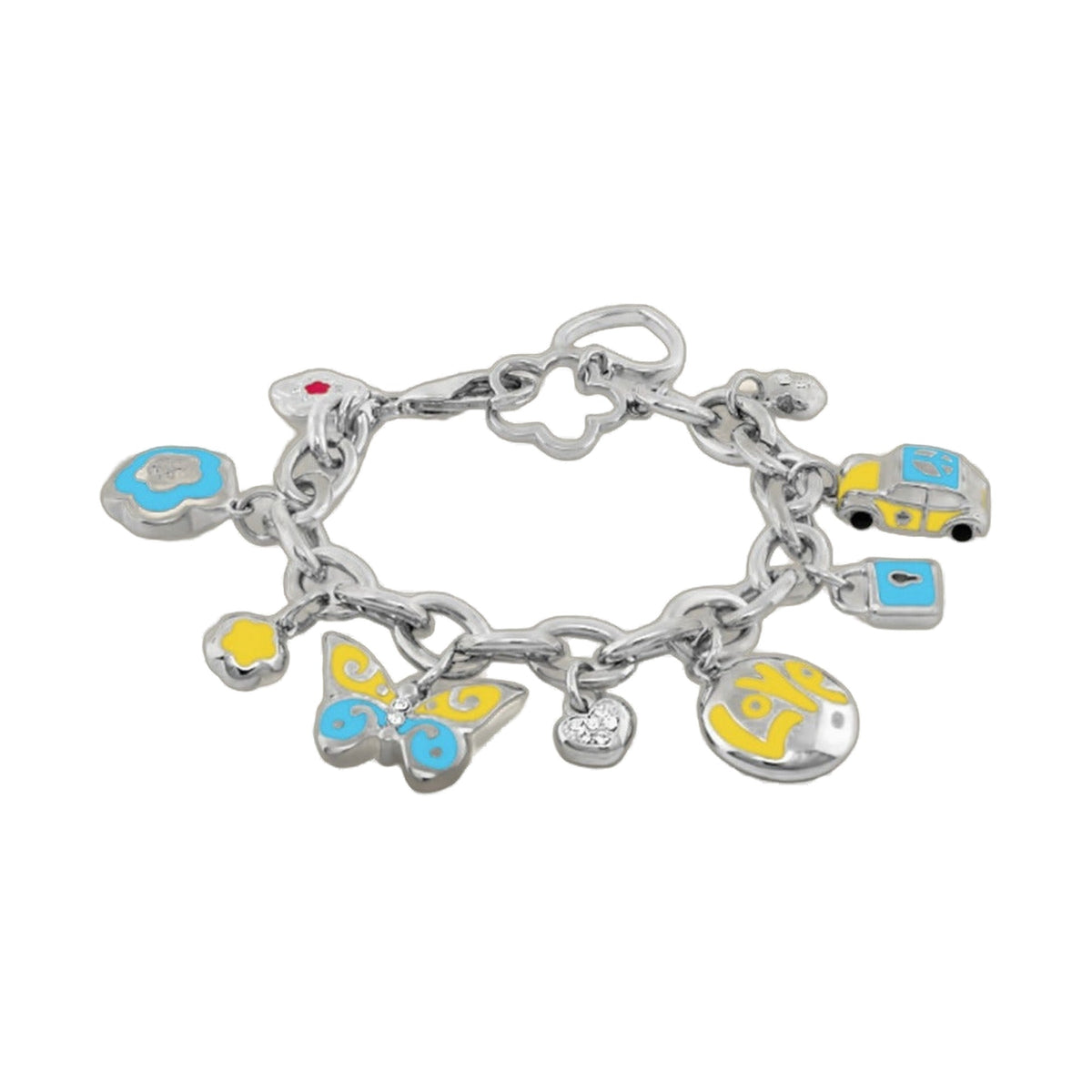 Kids Bracelet Lauren G Adams, silver chain with blue enamel and yellow enamel charms on Tampa Home & Garden Store