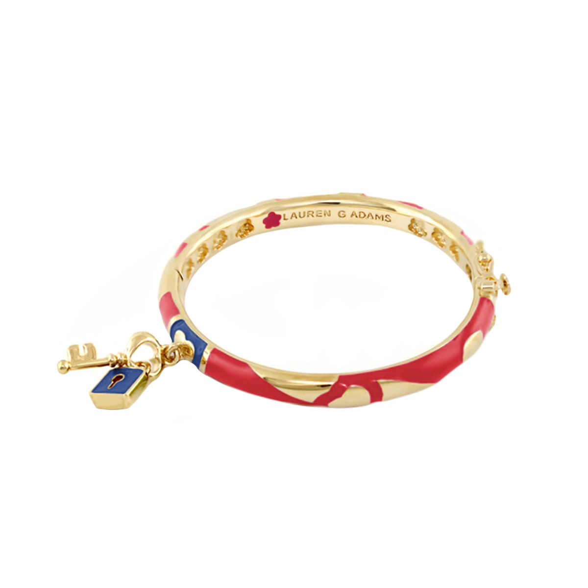 Lock and Key Bangle gold-tone red enamel with blue padlock charm Lauren G Adams on Tampa Home & Garden Store