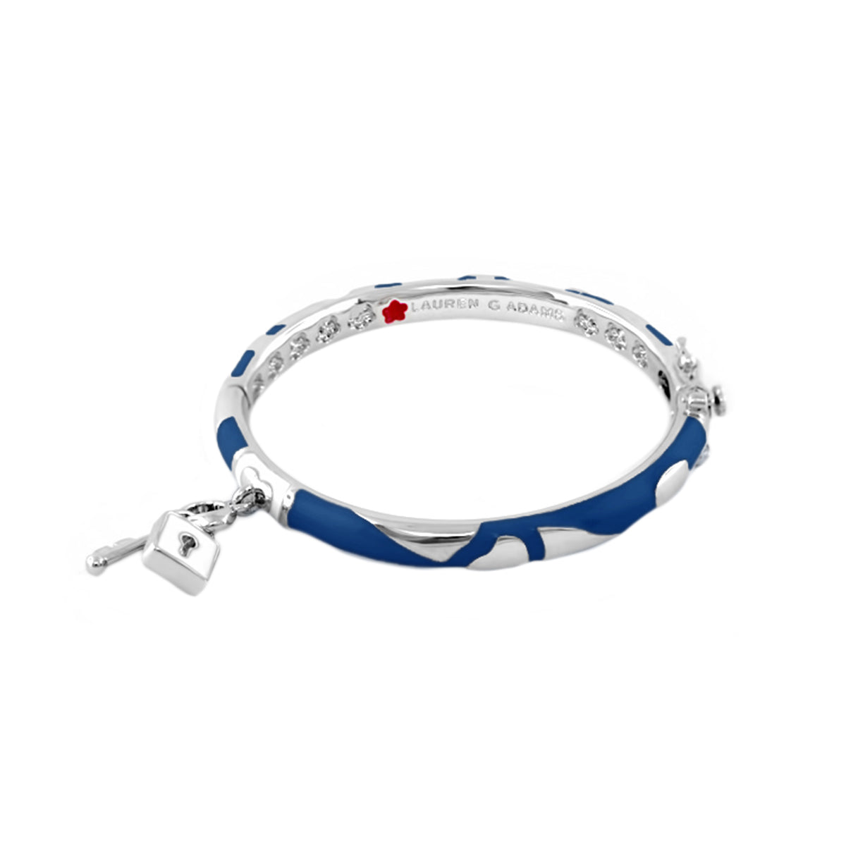 Lock and Key Bangle bracelet in blue enamel by Lauren G Adams with crystal accents on Tampa Home & Garden Store