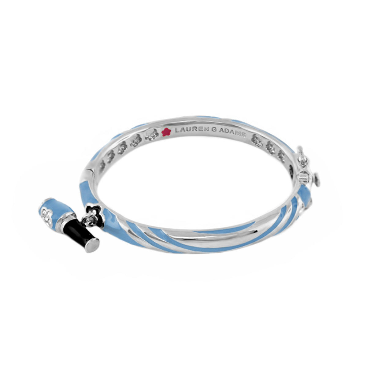 Bangle bracelet with nail polish charm, silver tone with blue enamel accents, Lauren G Adams on Tampa Home & Garden Store