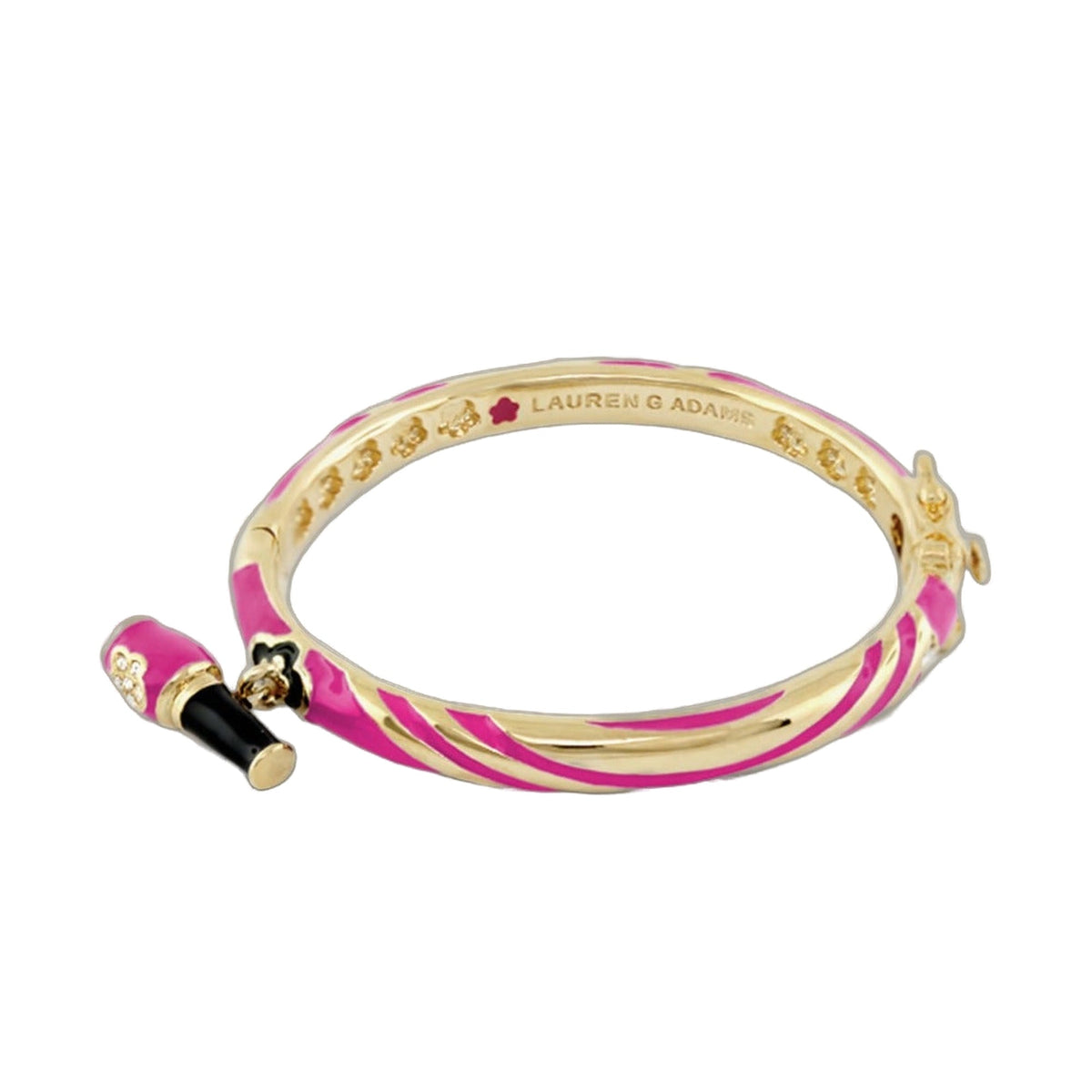 Bangle with nail polish charm, pink enamel and gold-tone metal, Lauren G Adams bracelet on Tampa Home & Garden Store