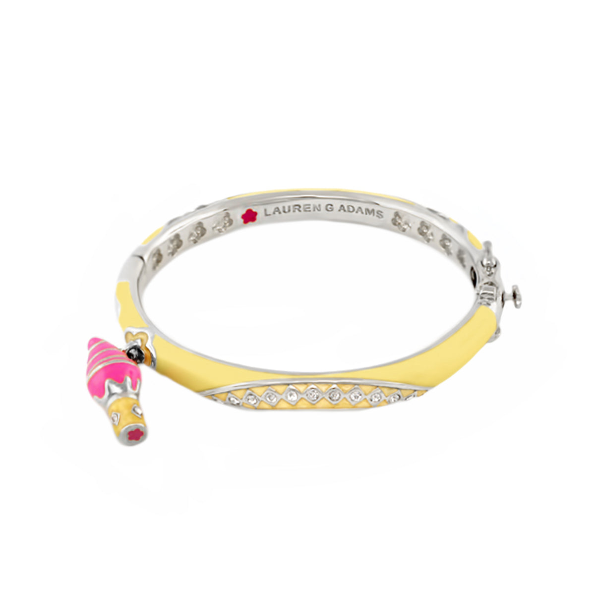 Girl's ice cream charm bangle by Lauren G Adams, yellow enamel bracelet with diamond-accent band on Tampa Home & Garden Store