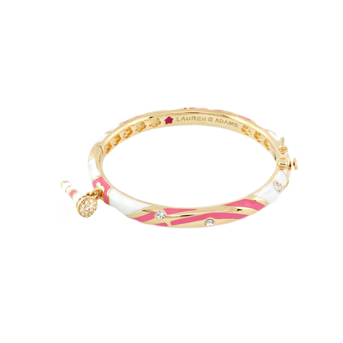 Bangle with microphone by Lauren G Adams, gold-tone bracelet with pink enamel on Tampa Home & Garden Store