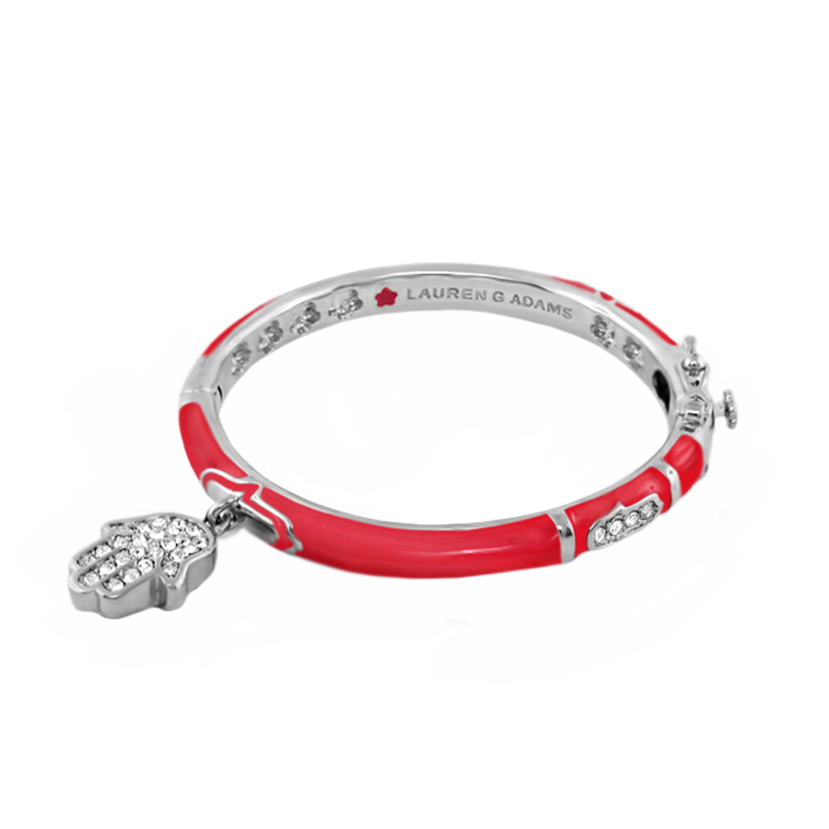 Girl's Bangle With Hamsa, red enamel bracelet by Lauren G Adams with crystal accents on Tampa Home & Garden Store