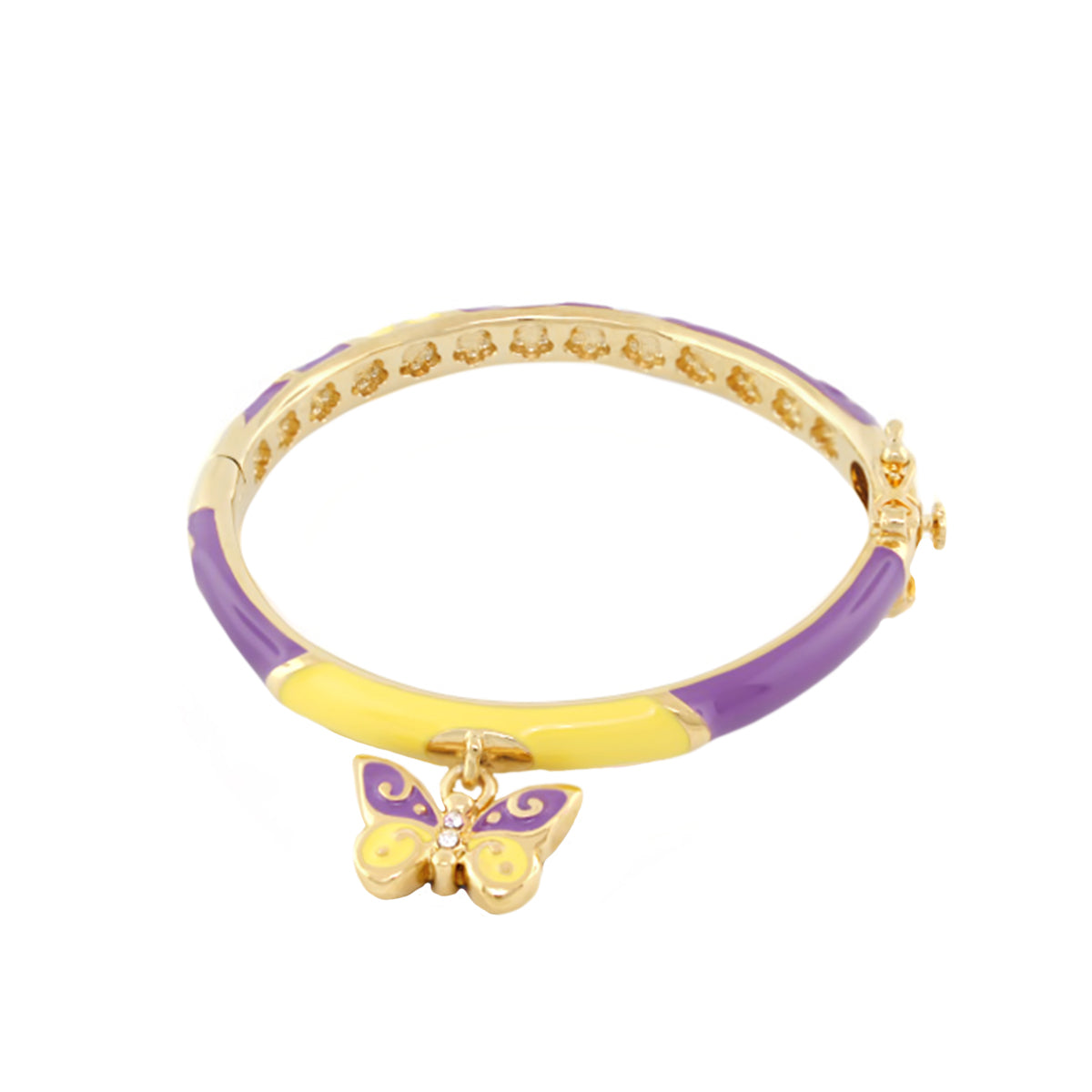Stackable Girl's Butterfly Charm Bangle in purple-yellow enamel, gold-tone by Lauren G Adams on Tampa Home & Garden Store