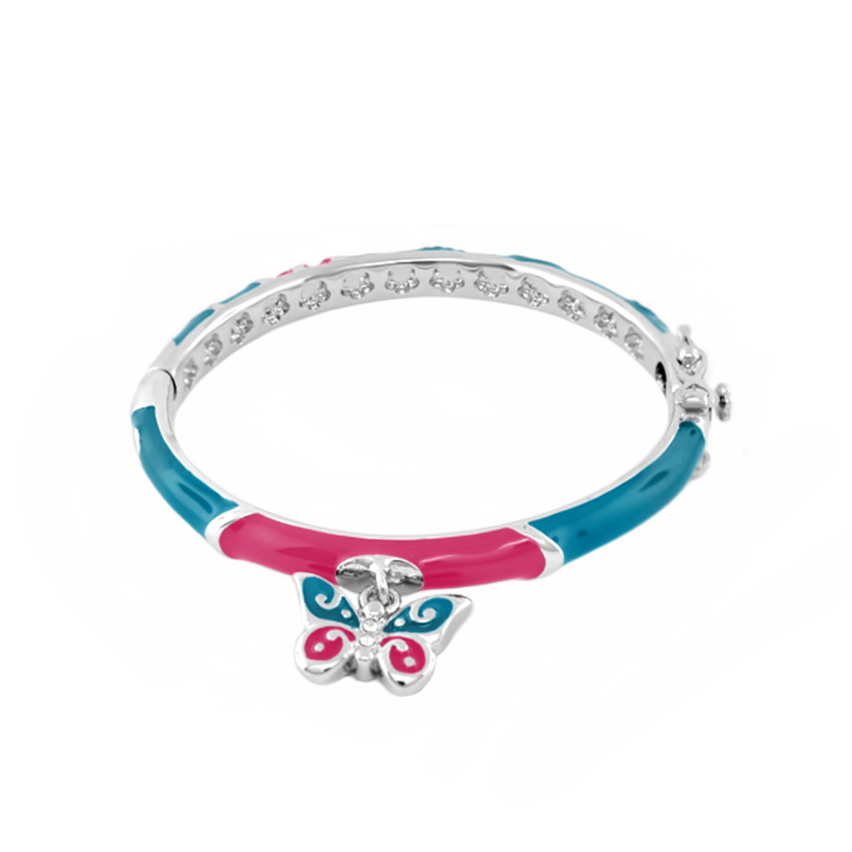 Stackable Girl's Butterfly Charm Bangle, turquoise and pink enamel, Lauren G Adams on Tampa Home & Garden Store