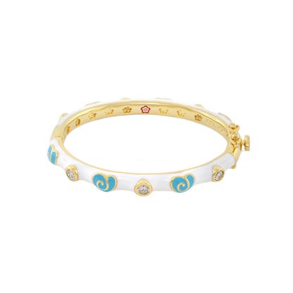 Lovely Hearts Bangle, gold-tone girl's bracelet with white enamel and turquoise heart motifs on Tampa Home & Garden Store