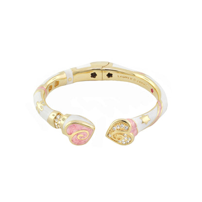 Girls Stackable Bangle, Lauren G Adams gold-tone bracelet with white enamel and pink hearts on Tampa Home & Garden Store