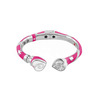 Girls Stackable Bangle by Lauren G Adams, pink enamel with crystal heart charm on Tampa Home & Garden Store