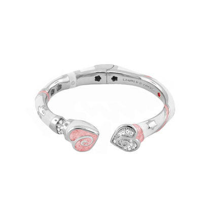Girls stackable bangle by Lauren G Adams, silver-tone with pink enamel heart ends and rhinestones on Tampa Home & Garden Store