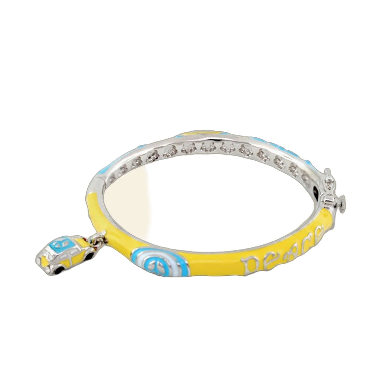 Girls Groovy Bangle bracelet yellow and blue enamel with car motif by Lauren G Adams on Tampa Home & Garden Store