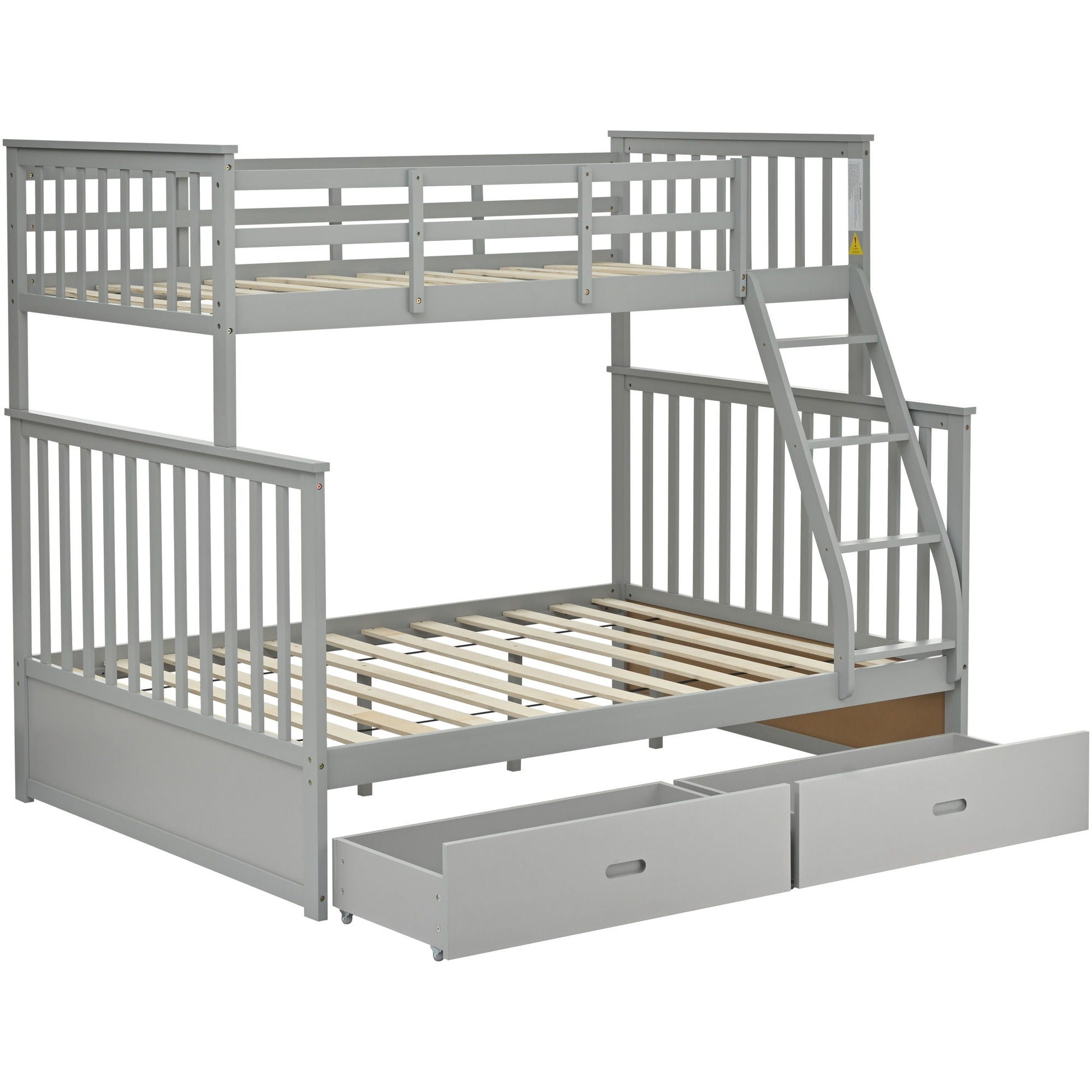 Bunk bed with ladder and safety rails in gray, with under-bed drawers on Tampa Home & Garden Store