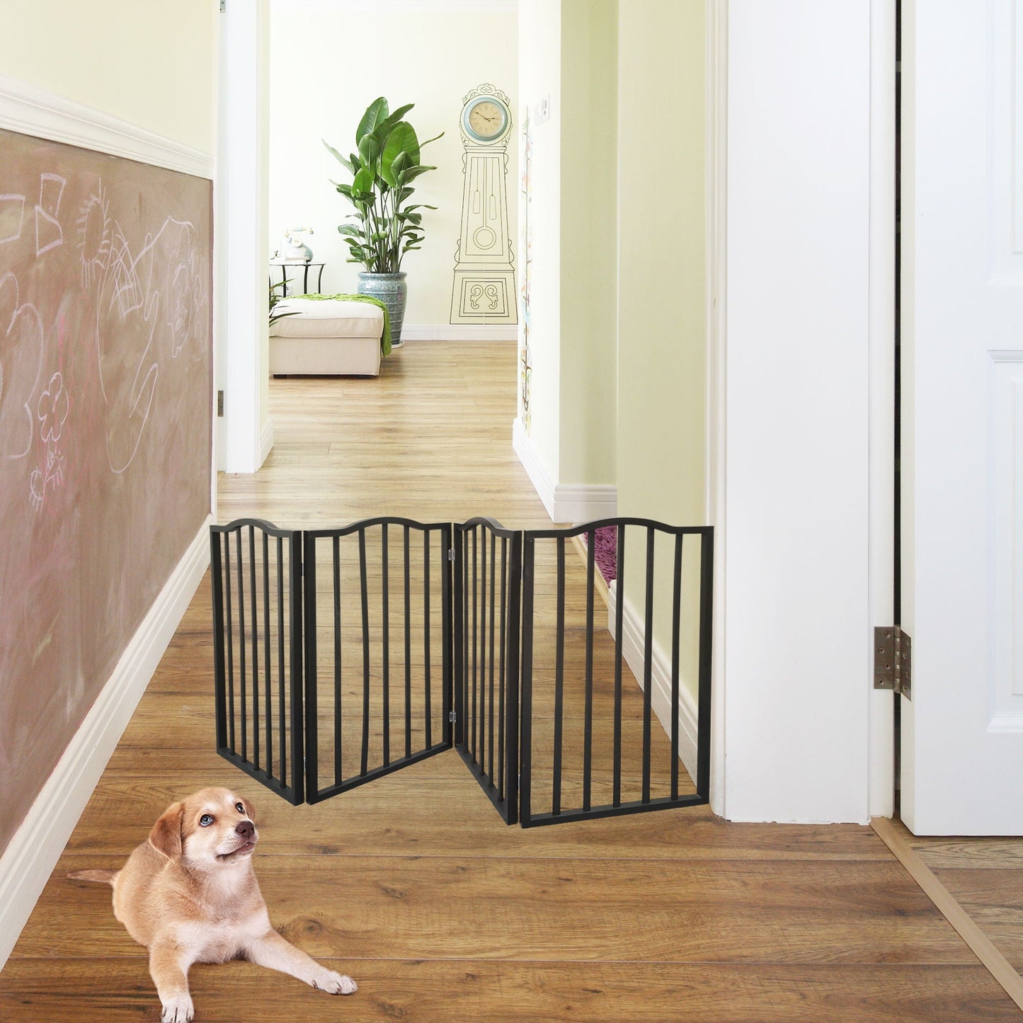 Pet gate HouseOfZazla dark brown metal freestanding folding gate for doorways on Tampa Home & Garden Store