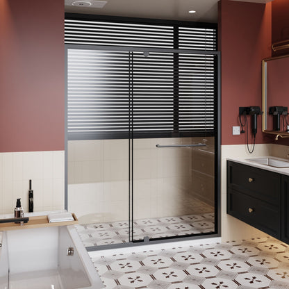 Matt Black Pivot Shower Door with Handle, 60in W x 72in H, HouseOfZazla on Tampa Home & Garden Store