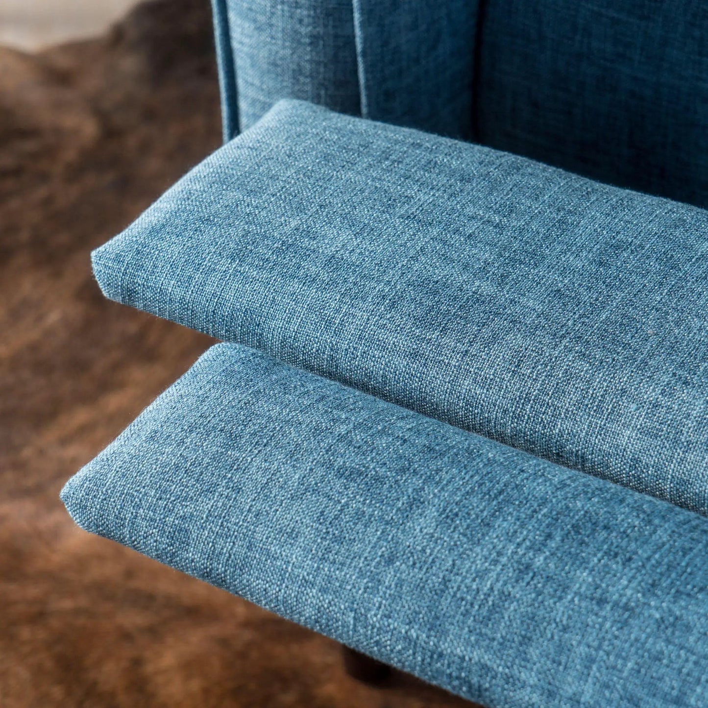 Mid-Century Modern Recliner blue denim fabric close-up by Unique Piece Furniture on Tampa Home & Garden Store
