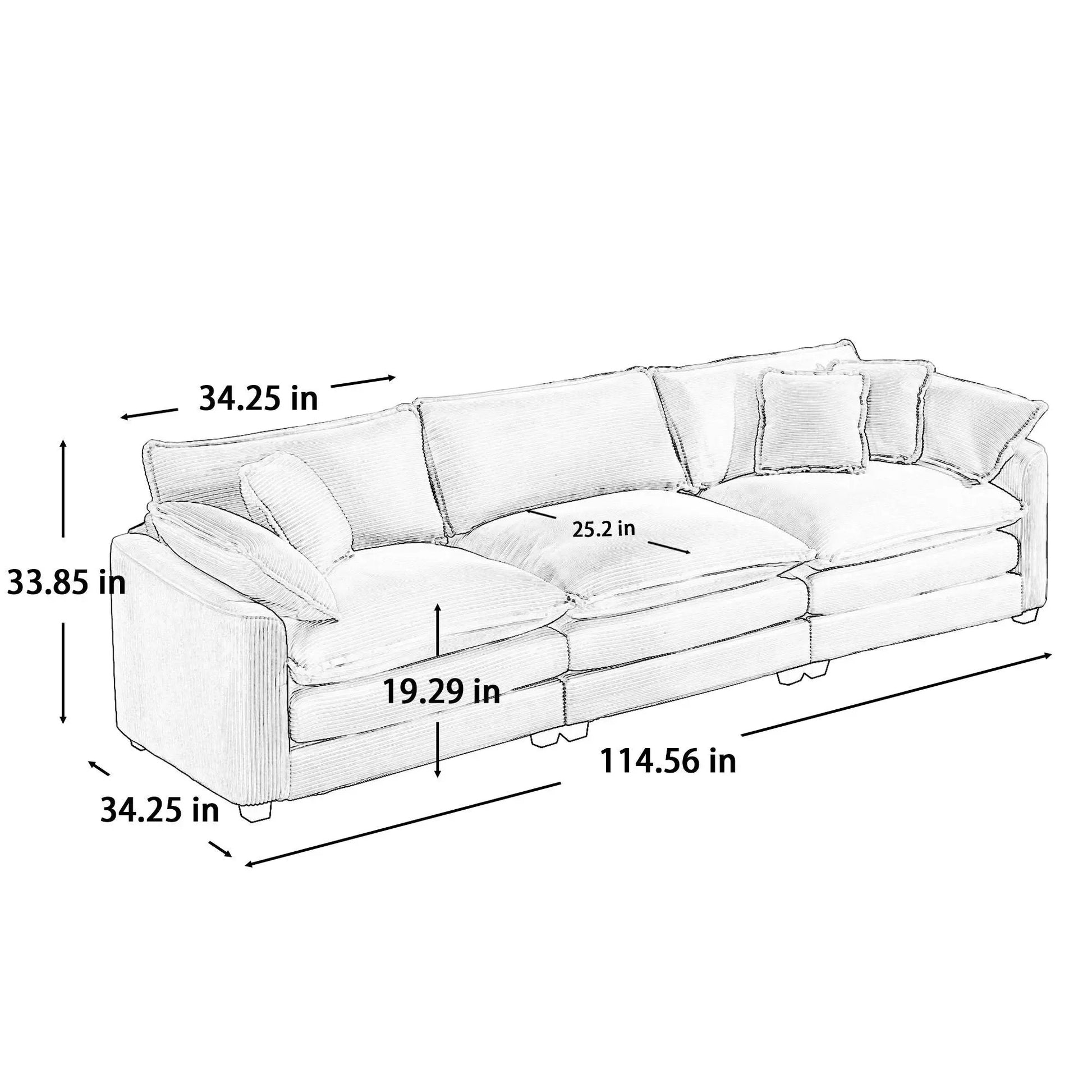 Mid-Century Modern 3-Seater Sectional Sofa with Arm and Throw Pillows by Unique Piece Furniture on Tampa Home & Garden Store