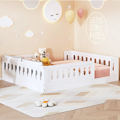 Two white platform beds with guardrails in a pastel nursery scene by Unique Piece Furniture on Tampa Home & Garden Store