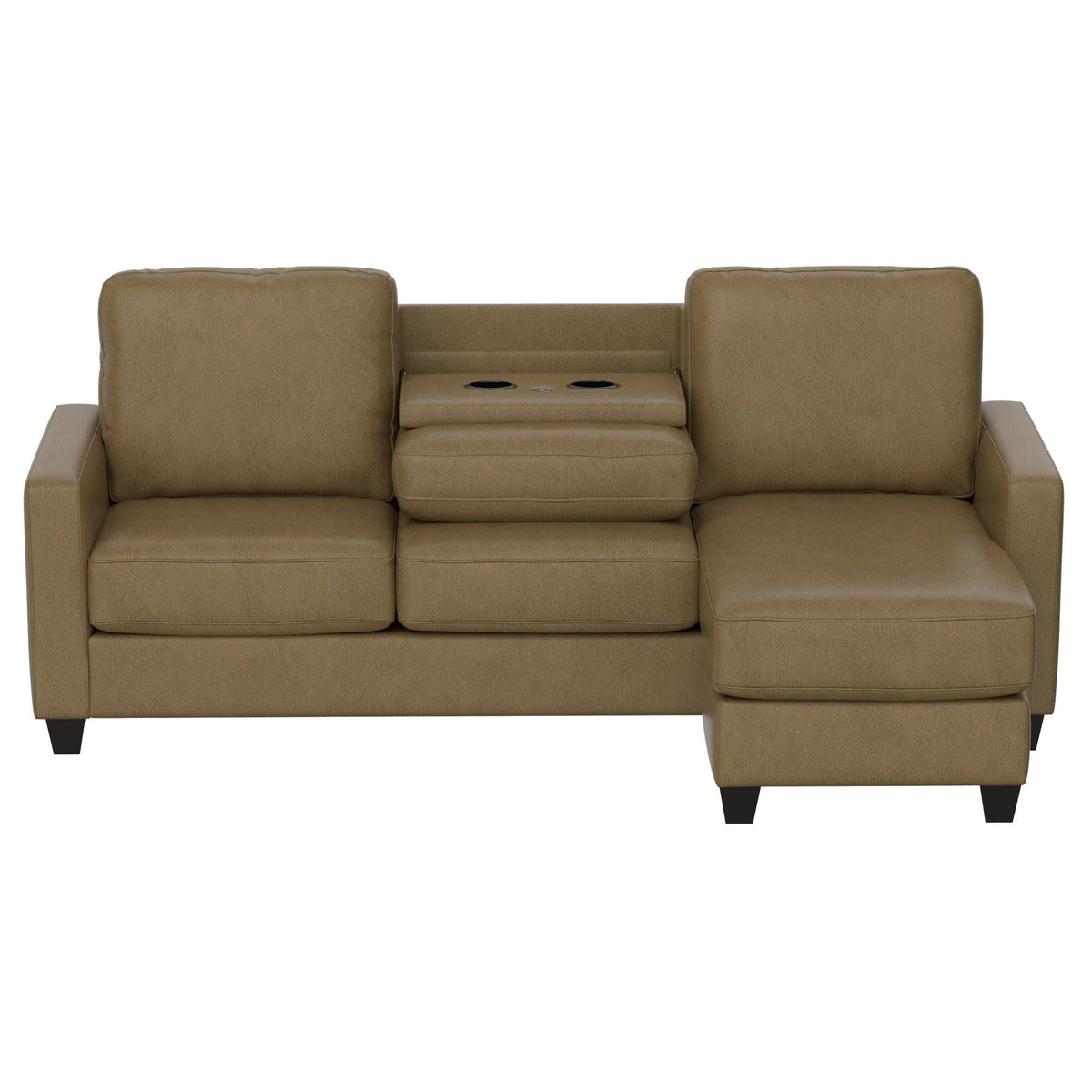 Brown Sofa And Chaise With Usb Charging Console