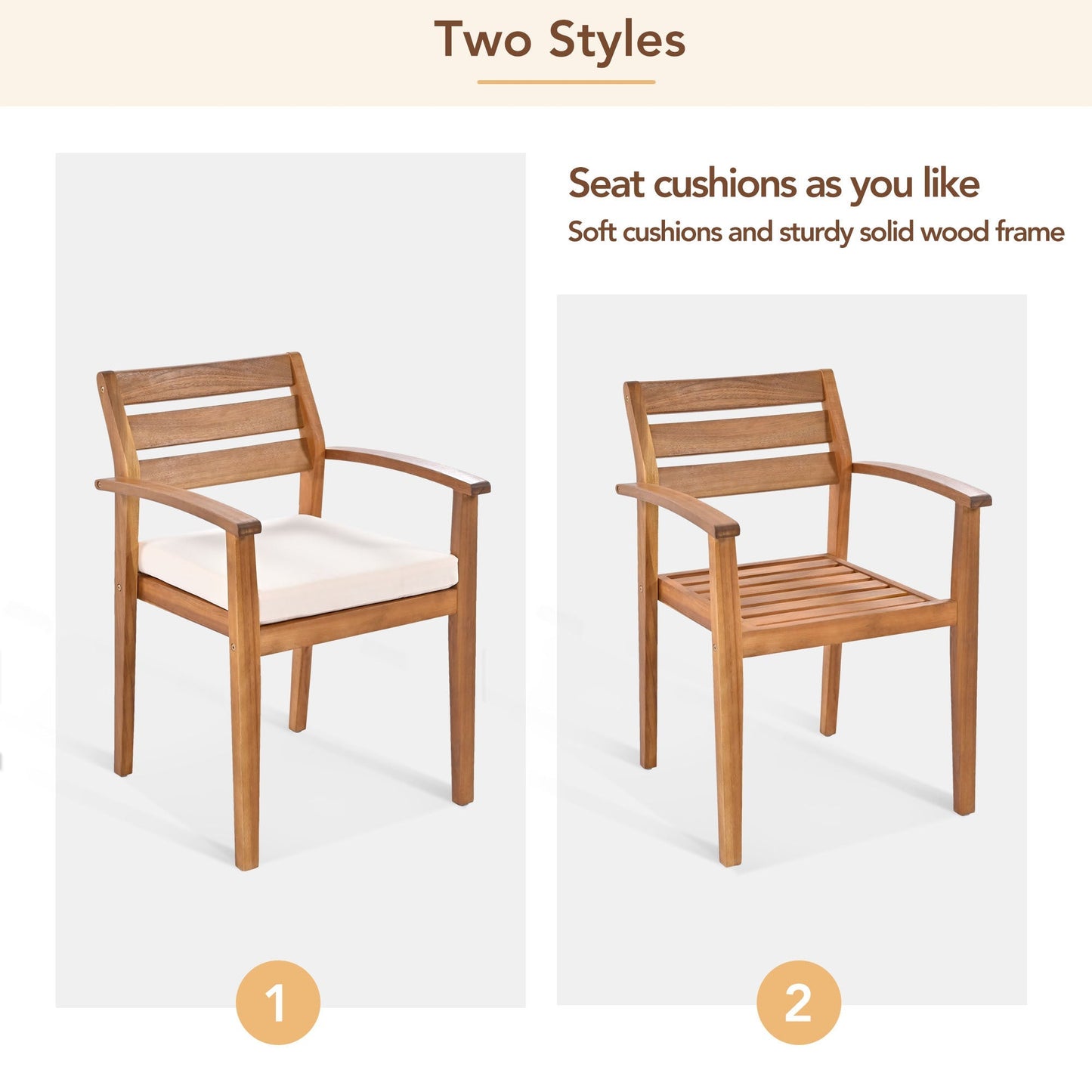 GO Outdoor Wood Dining Chairs set of 2 in natural wood with white cushions by HouseOfZazla on Tampa Home & Garden Store
