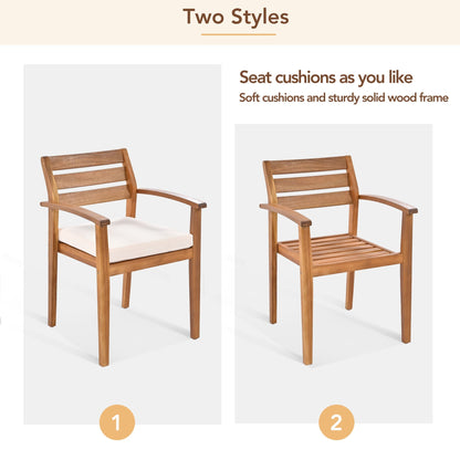 GO Outdoor Wood Dining Chairs set of 2 in natural wood with white cushions by HouseOfZazla on Tampa Home & Garden Store