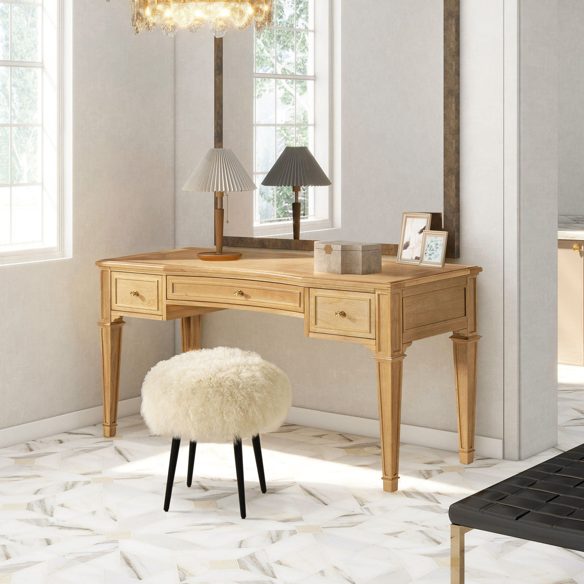 Dauphin 3-Drawer Executive Desk with soft-close drawers in light wood by HouseOfZazla on Tampa Home & Garden Store