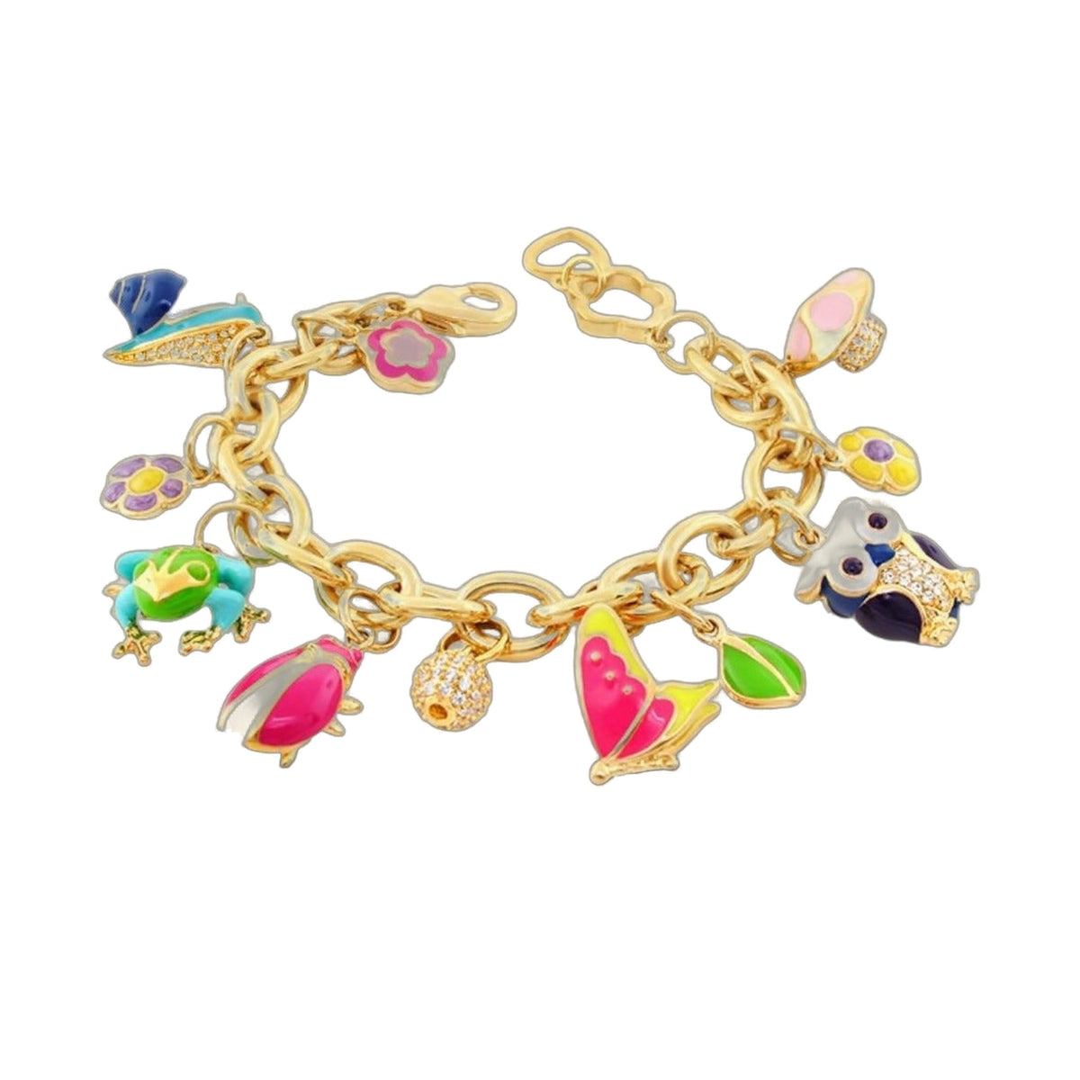 Dream Garden Bracelet by Lauren G Adams, gold-tone chain with colorful enamel charms on Tampa Home & Garden Store