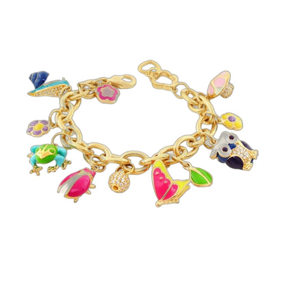 Dream Garden Bracelet by Lauren G Adams, gold-tone chain with colorful enamel charms on Tampa Home & Garden Store