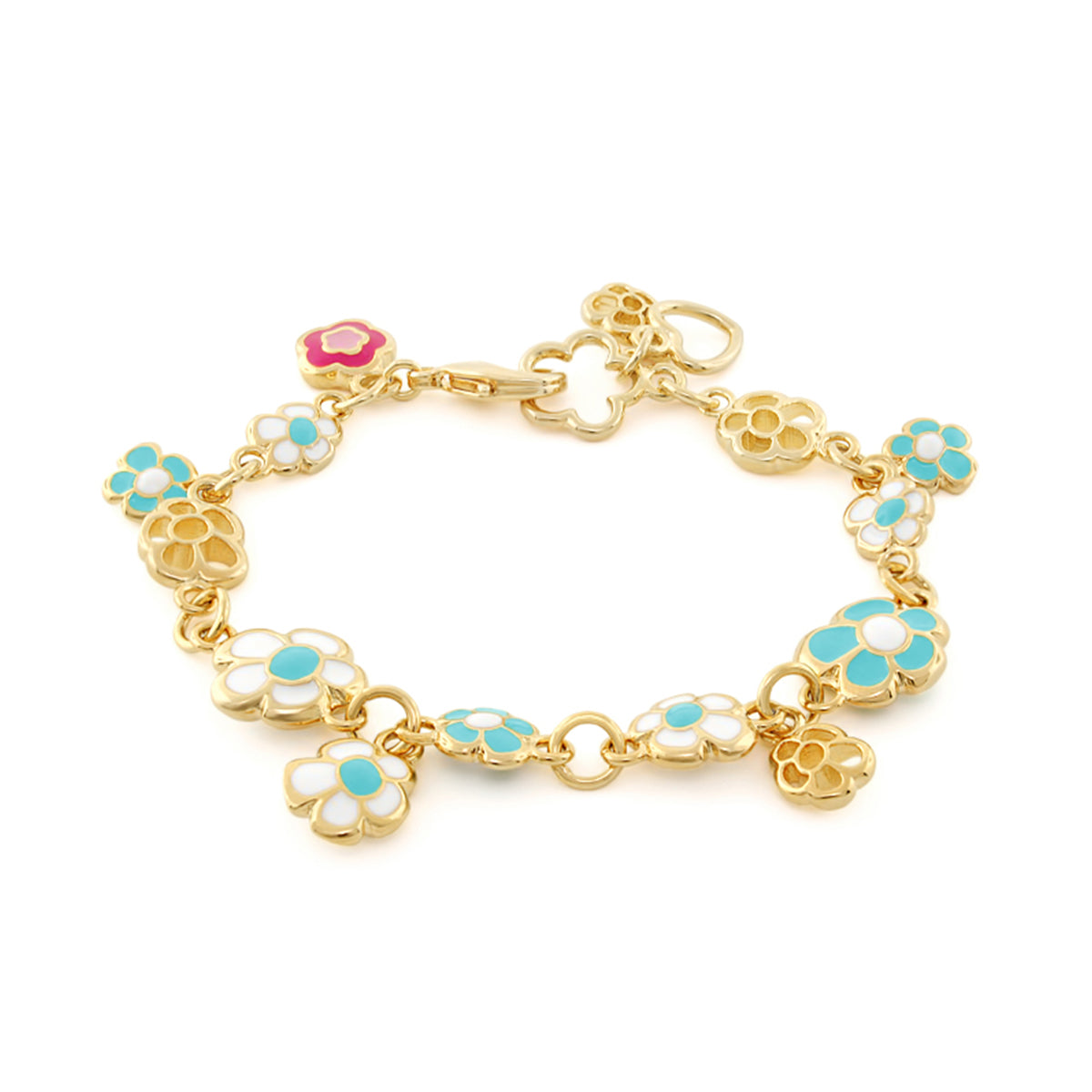 Dream Garden Bracelet gold-tone enamel flower charms turquoise, Girl's Collection on Tampa Home & Garden Store