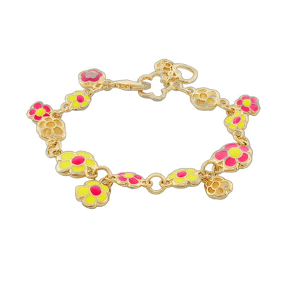 Dream Garden Bracelet by Lauren G Adams, gold-tone chain with pink and yellow flower charms on Tampa Home & Garden Store