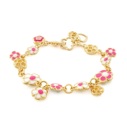 Dream Garden Bracelet gold-tone chain with pink white enamel flowers Lauren G Adams on Tampa Home & Garden Store