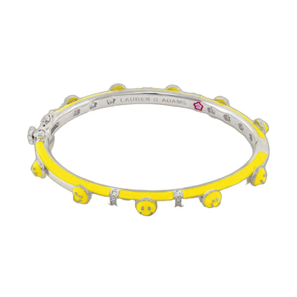 Be Happy Child's Bangle yellow enamel bracelet by Lauren G Adams with crystal accents on Tampa Home & Garden Store