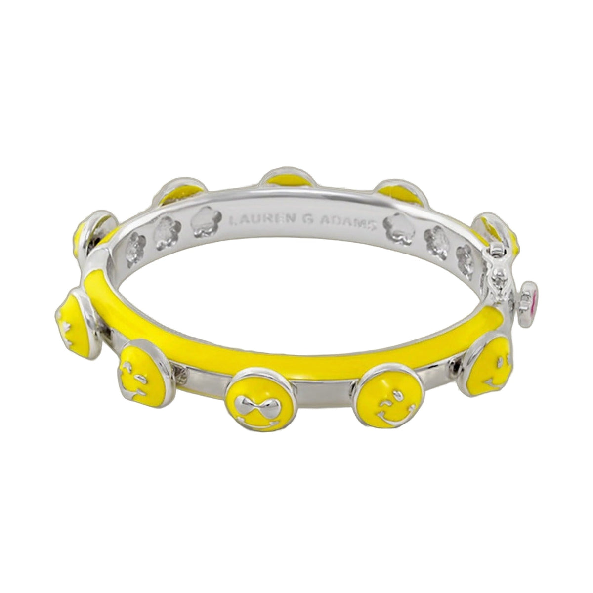Be Happy Child's Bangle in yellow enamel with silver band and crystal accents by Lauren G Adams on Tampa Home & Garden Store