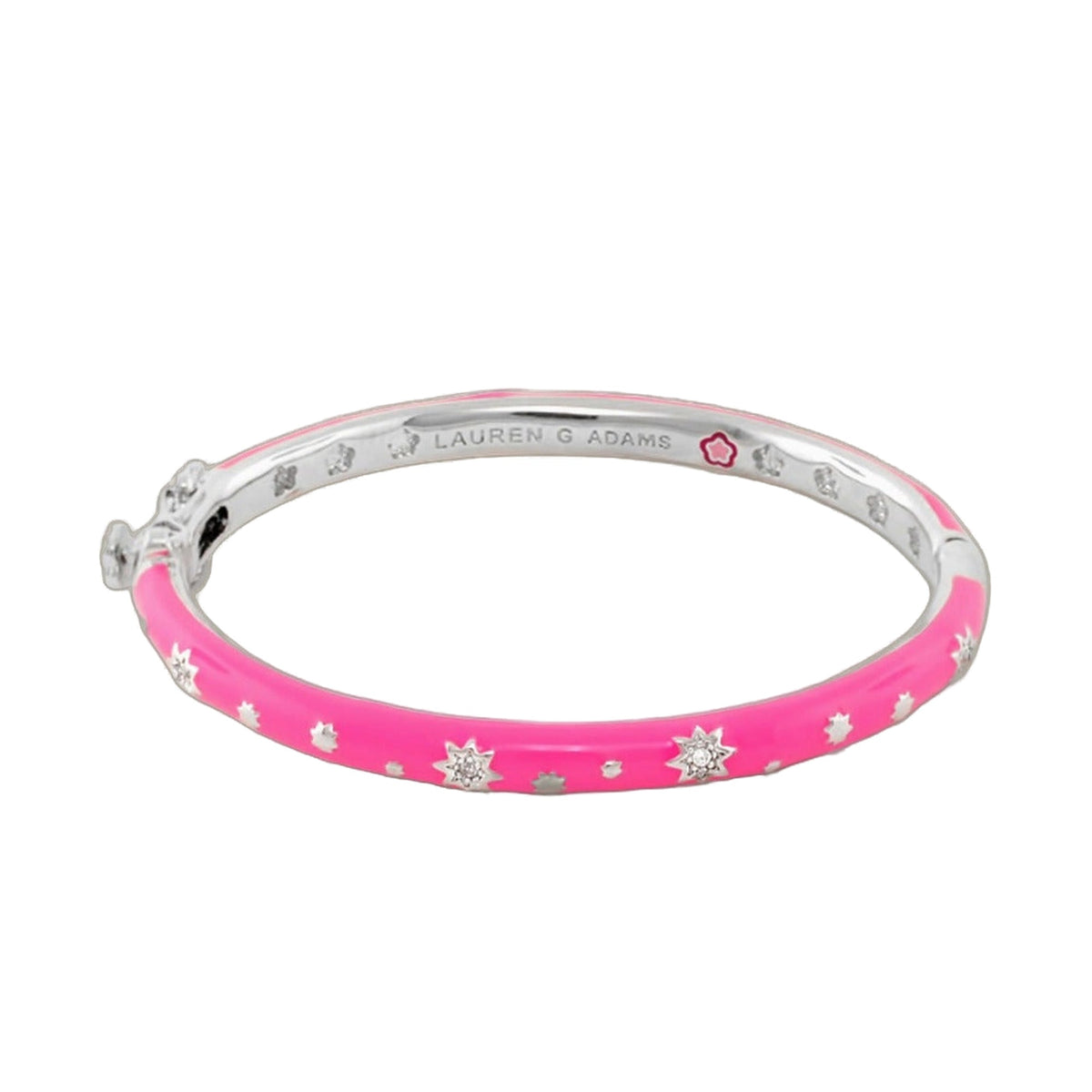 Child's Star Bangle pink enamel bracelet with silver star accents Lauren G Adams on Tampa Home & Garden Store