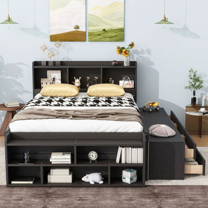 Bed With Bookcase Headboard and Under Bed Storage