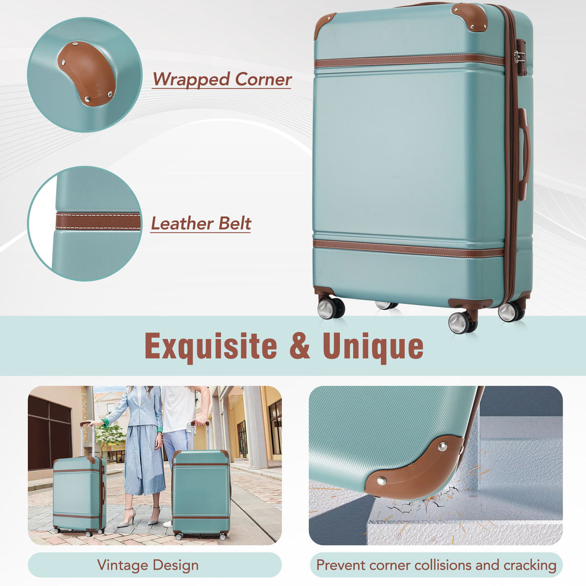 Hardshell 3-piece turquoise luggage set with brown leather trim; spinner wheels, TSA lock on Tampa Home & Garden Store