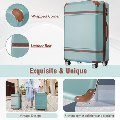 HouseOfZazla 3-piece teal hardshell luggage set with brown leather trim, 20in & 28in spinners + cosmetic case TSA lock on Tampa Home & Garden Store