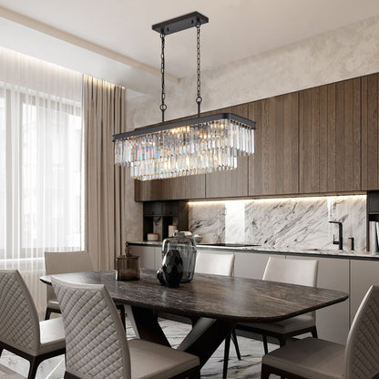 Rectangular Crystal Chandelier Adjustable, black metal frame with crystal prisms by HouseOfZazla on Tampa Home & Garden Store