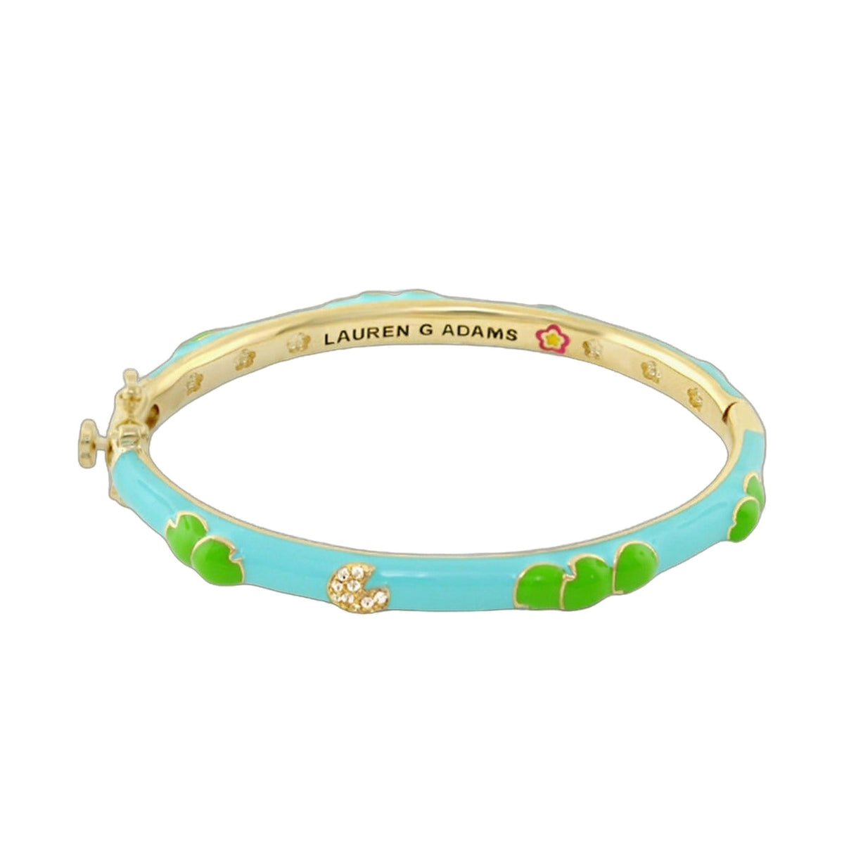 Dream Garden Child's Bangle turquoise enamel with green clover accents by Lauren G Adams on Tampa Home & Garden Store