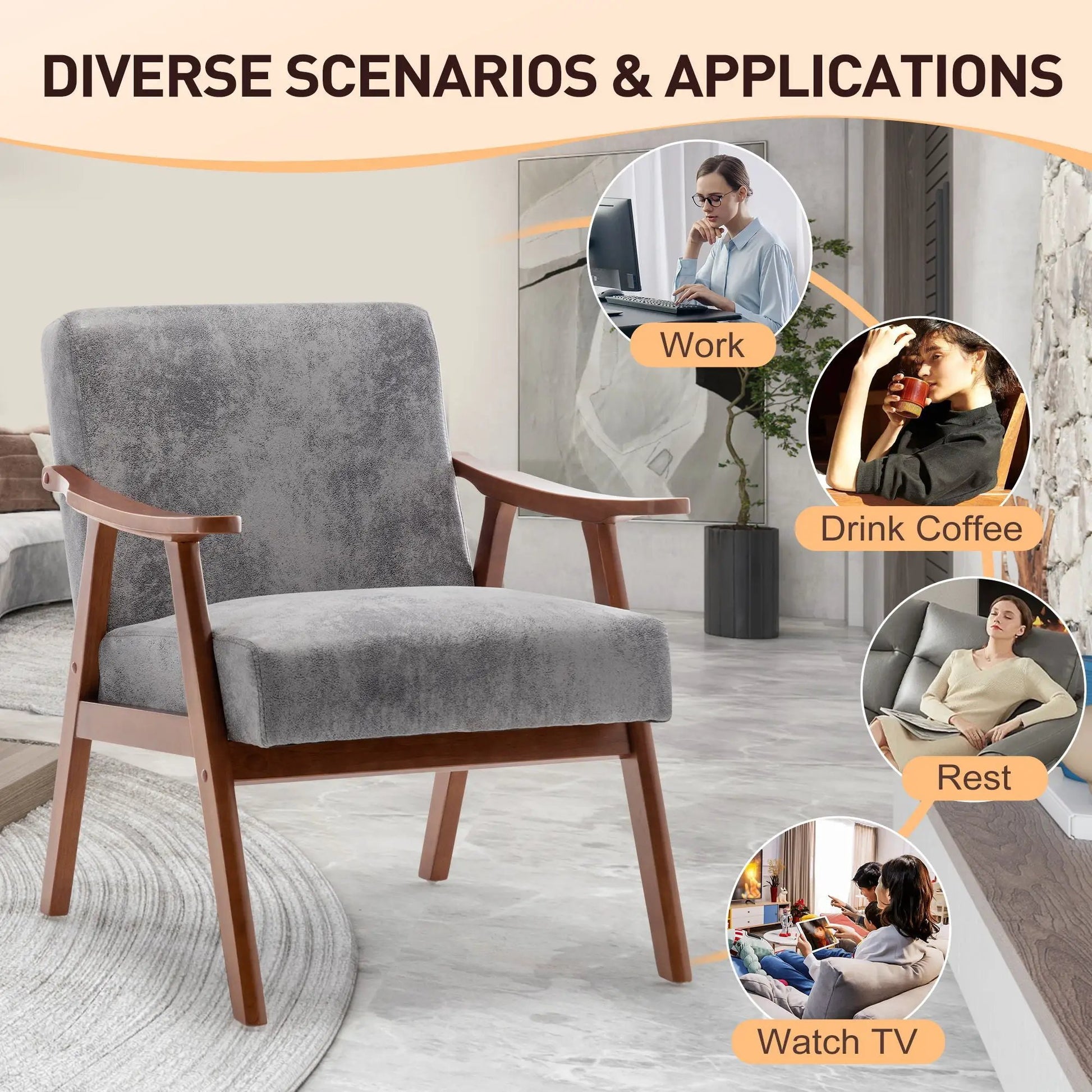 Mid-century modern arm chair with solid wood frame and thick backrest by Unique Piece Furniture on Tampa Home & Garden Store
