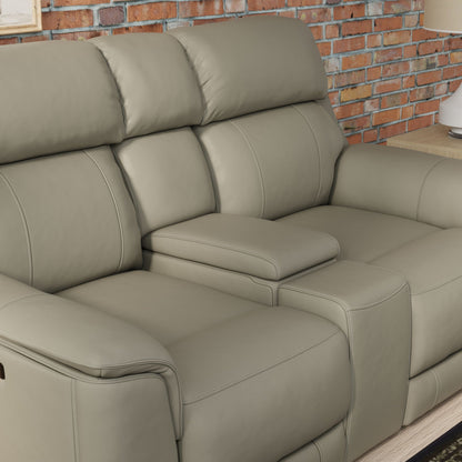 Dual Power Reclining Loveseat with Center Console in taupe gray leather by HouseOfZazla on Tampa Home & Garden Store