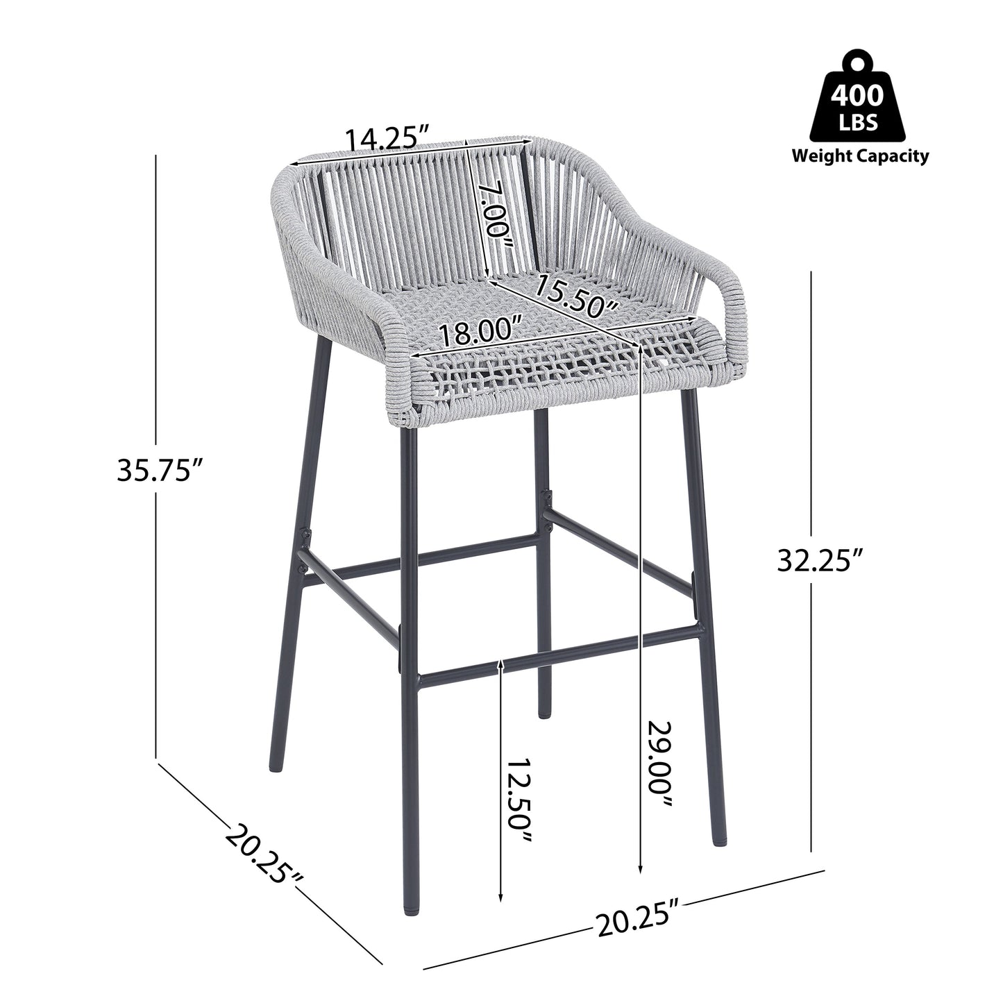 La Push light gray rope bar stool set of 2 with woven seat and metal legs by HouseOfZazla on Tampa Home & Garden Store