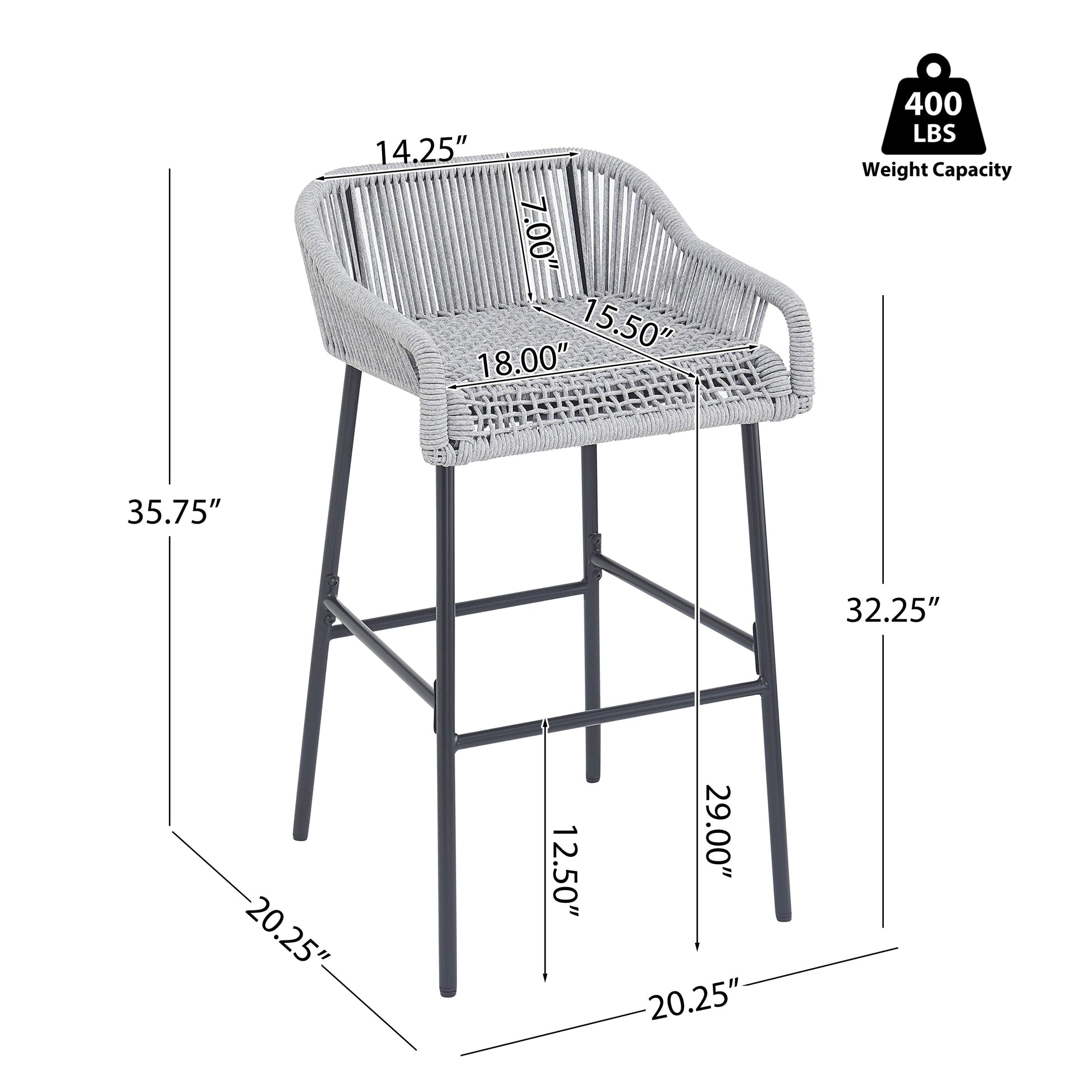 La Push light gray rope bar stool set of 2 with woven seat and metal legs by HouseOfZazla on Tampa Home & Garden Store