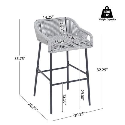 La Push light gray rope bar stool set of 2 with woven seat and metal legs by HouseOfZazla on Tampa Home & Garden Store